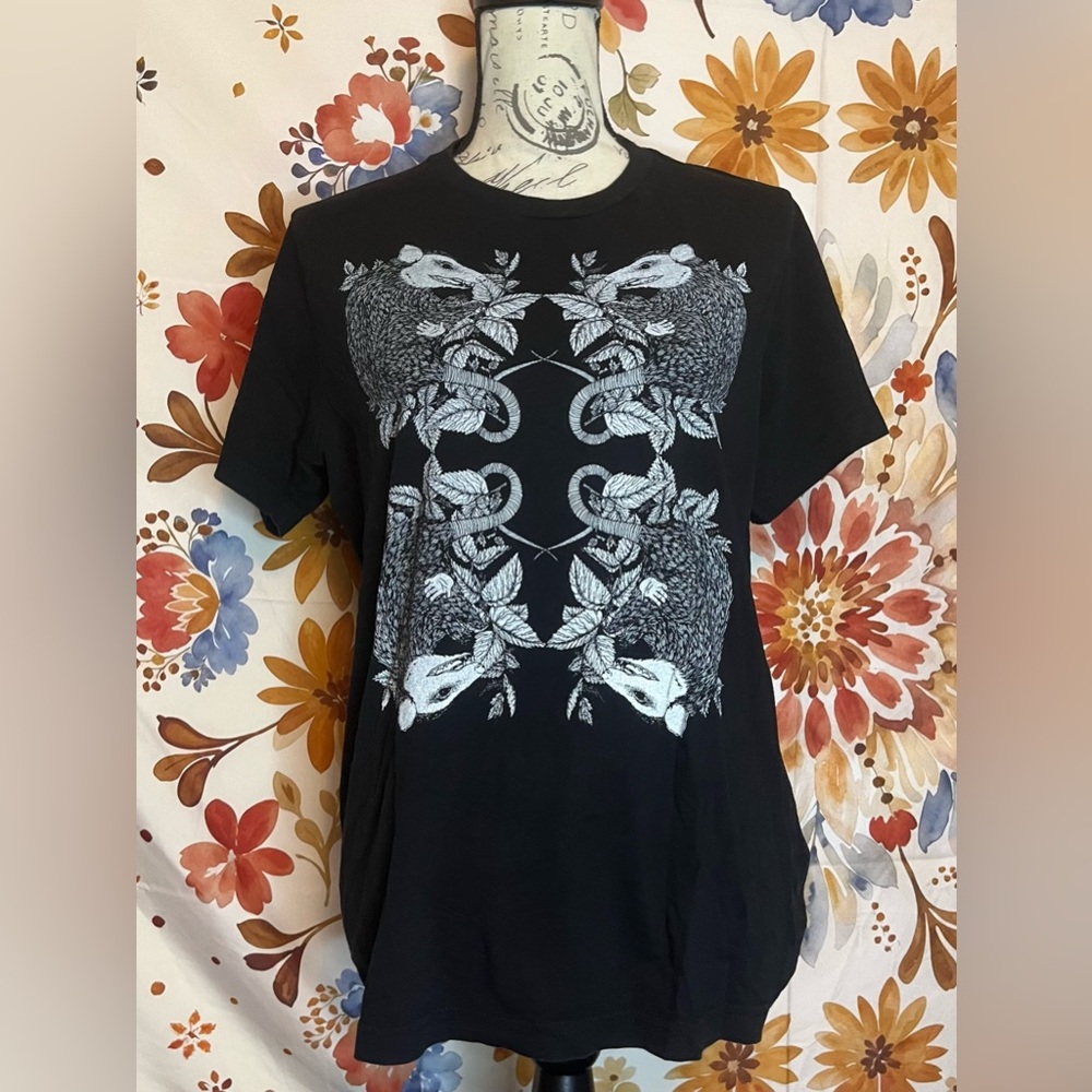 Bella Canvas L Black White Possum Graphic Print Casual School Spring Fall Tee